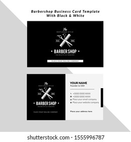Barbershop Business Card Template With Black & White