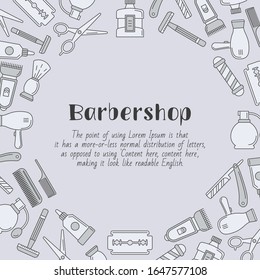 Barbershop - card with text and vector color illustrations of beauty salon for graphic design