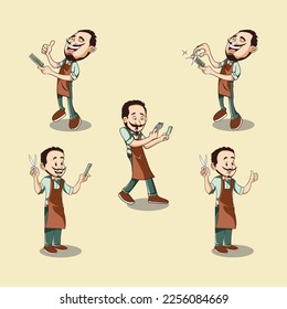 
barbershop cartoon character with tools