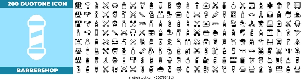 Barbershop Duotone Editable Icons set. Vector illustration in modern thin duotone style of barbershop icons: salon, beauty, hair, etc