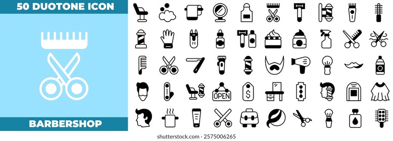 Barbershop Duotone Editable Icons set. Vector illustration in modern thin duotone style of barbershop icons: salon, barber, beauty, etc