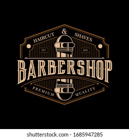 barbershop elegante y lujoso logotipo de diseño vintage de primera calidad vectorial