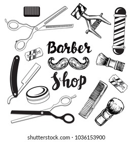 Barbershop elements on a white background