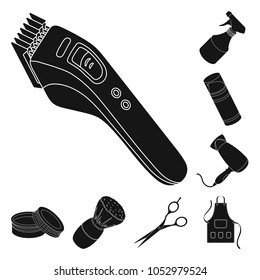 Barbershop and equipment black icons in set collection for design. Haircut and shave vector symbol stock web illustration.