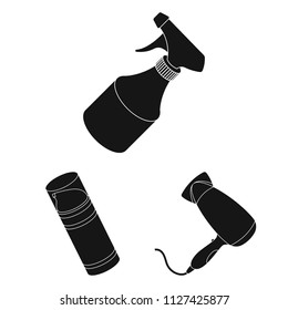 Barbershop and equipment black icons in set collection for design. Haircut and shave vector symbol stock web illustration.
