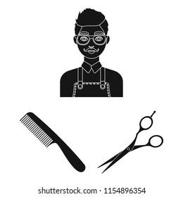 Barbershop and equipment black icons in set collection for design. Haircut and shave vector symbol stock web illustration.