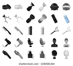 Barbershop and equipment black,monochrome icons in set collection for design. Haircut and shave vector symbol stock web illustration.