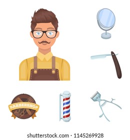 Barbershop and equipment cartoon icons in set collection for design. Haircut and shave vector symbol stock web illustration.