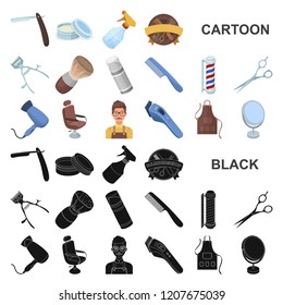 Barbershop and equipment cartoon icons in set collection for design. Haircut and shave vector symbol stock web illustration.