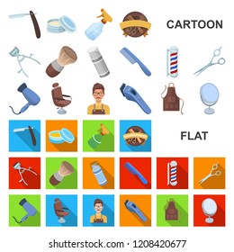 Barbershop and equipment cartoon icons in set collection for design. Haircut and shave vector symbol stock web illustration.