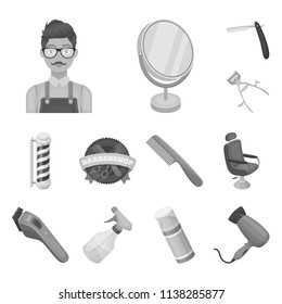 Barbershop and equipment monochrome icons in set collection for design. Haircut and shave vector symbol stock web illustration.
