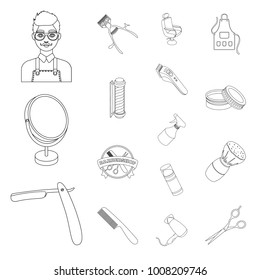 Barbershop and equipment outline icons in set collection for design. Haircut and shave vector symbol stock web illustration.