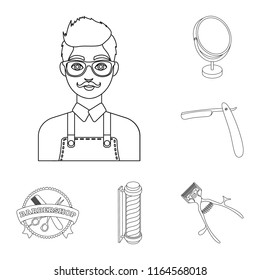 Barbershop and equipment outline icons in set collection for design. Haircut and shave vector symbol stock web illustration.