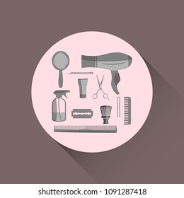 Barbershop equipment in vector.