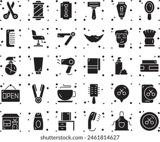 Barbershop fill icon set vector art illustration stock