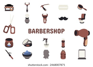 Barbershop Flat Vector Illustration Icon Sticker Set Design Materials