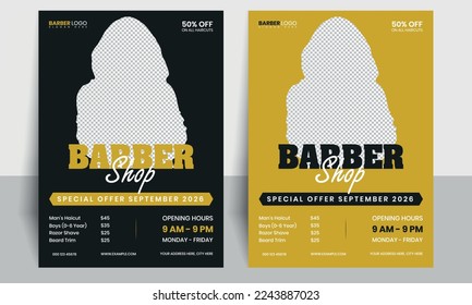 Barbershop flyer template, Salon editable A4 flyer brochure template
