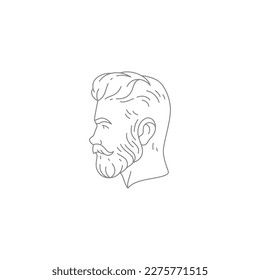 Barbershop gentleman grooming salon coiffure brutal man beard mustache line vintage logo vector illustration. Barber shop hipster male head side view hair care beauty studio minimalist icon