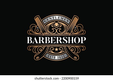 Barbershop Gentlemen Gold Vintage Logo Template