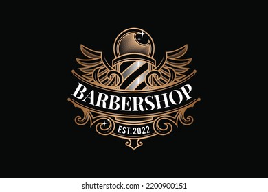 Barbershop Gold Template Logo with Wings