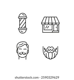 Barbershop and grooming icons. 4 barbershop and grooming trendy minimal icons. Barbershop, Beard, Razor icon. Design signs for web page, mobile app, packaging design. Vector illustration