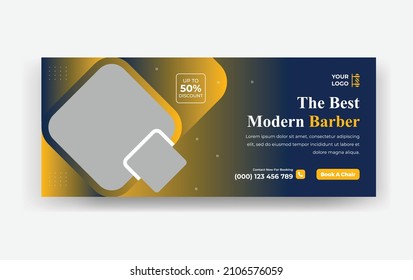 Barbershop hair cutting promotional Social Media cover timeline and Hair Modern Hair Cutting Shop web banner template design