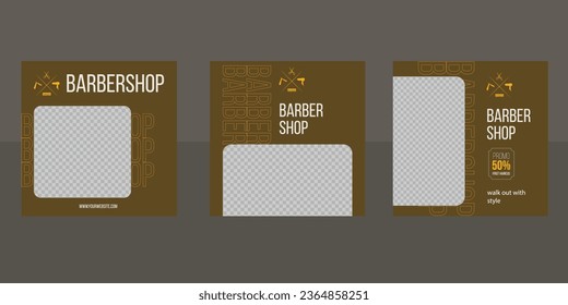 barbershop hair cutting salon social media post template. grooming content ideas for vintage barbershop flyer poster. editable promotion banner vector illustrator. 