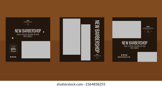 barbershop hair cutting salon social media post template. grooming content ideas for vintage barbershop flyer poster. editable promotion banner vector illustrator. 