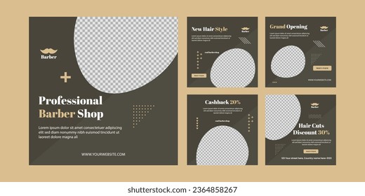 barbershop hair cutting salon social media post template. grooming content ideas for vintage barbershop flyer poster. editable promotion banner vector illustrator. 