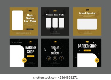 barbershop hair cutting salon social media post template. grooming content ideas for vintage barbershop flyer poster. editable promotion banner vector illustrator. 