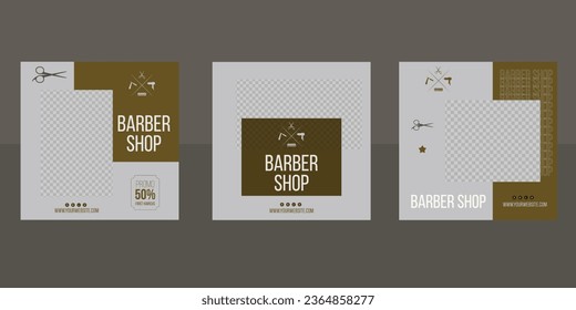 barbershop hair cutting salon social media post template. grooming content ideas for vintage barbershop flyer poster. editable promotion banner vector illustrator. 