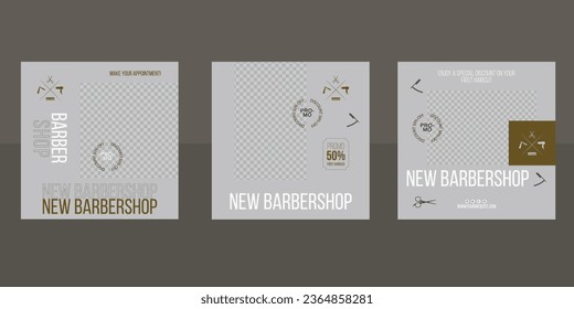 barbershop hair cutting salon social media post template. grooming content ideas for vintage barbershop flyer poster. editable promotion banner vector illustrator. 