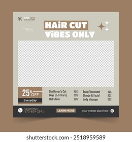 barbershop hair cutting salon social media post template. grooming content ideas for vintage barbershop flyer poster. editable promotion banner vector illustrator.