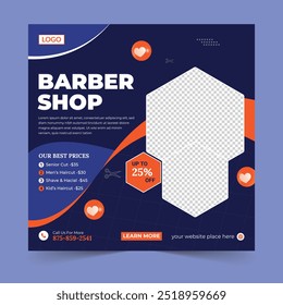 barbershop hair cutting salon social media post template. grooming content ideas for vintage barbershop flyer poster. editable promotion banner vector illustrator.