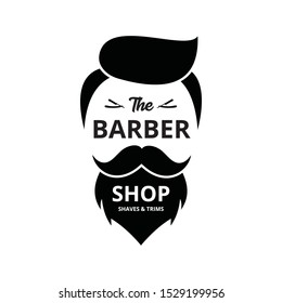 barbershop hair, mustache and beard trims and shave vector logo design template