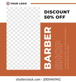 Barbershop Hair Salon Grand Opening Discount Social Media Post Template Brown Retro Minimalis Style