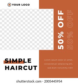 Barbershop hair salon grand opening discount social media post template brown retro minimalis style