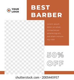 Barbershop hair salon grand opening discount social media post template brown retro minimalis style