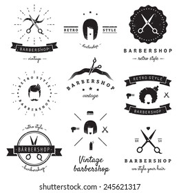 Barbershop (hair Salon) Logo Vintage Vector Set. Hipster And Retro Style. Perfect For Your Business Design.