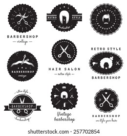 Barbershop (hair salon) logo-badges vintage vector set. Hipster and retro style. Perfect for your business design.