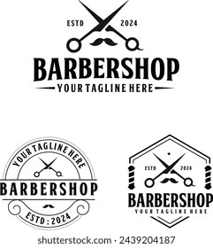 Barbershop hair salon scissor Black and white simple minimalist Logo Vector illustration