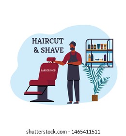 Barbershop Haircut and Shave Invitation Banner. Good Specialist Invites Everyone Use Services Hairdresser and get Beautiful Haircut, Fashionable Hairstyle and Enjoy Pleasant Company.