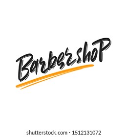 Barbershop hand drawn modern brush lettering text. Vector illustration of business logo for webpage, print and advertising