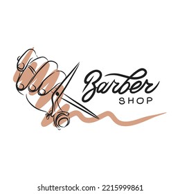 Barbershop, handwritten quotes, hair scissors, mans hand, hairdressing accessories, doodle