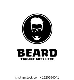 Barbershop Hipster beard Mustache Glasses Hairstyle logo vector & emblem