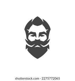 Barbershop hipster man portrait hair mustache beard fashion grooming vintage icon vector illustration. Barber shop brutal male gentleman masculine hairdressing coiffure beauty salon black logo