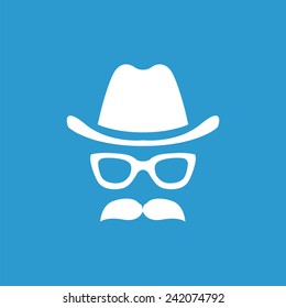 barbershop icon, isolated, white on the blue background. Exclusive Symbols 