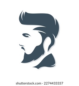 Barbershop icon logo, hair salon with hipster head. sideways style.