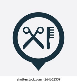 barbershop icon map pin on white background 
