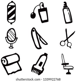 Barbershop icon set. Hand drawn vector illustration
